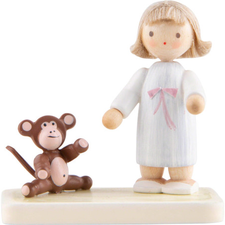 Flachshaarkinder Mädchen mit Äffchen - 5 cm