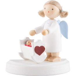 Flax Haired Angel with Cradle - 5 cm / 2 inch