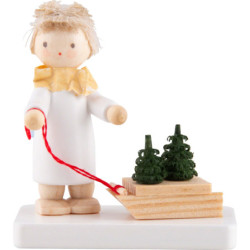 Flax Haired Angel with Sled and Tree Saplings - 5 cm / 2 inch