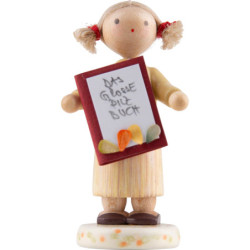 Flax Haired Children Girl with Mushroom Book - Edition Flade & Friends - 4,5 cm / 1.8 inch