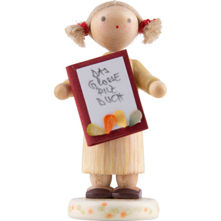 Flax Haired Children Girl with Mushroom Book - Edition Flade & Friends - 4,5 cm / 1.8 inch