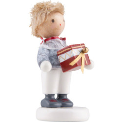Flachshaarkinder Kleiner Junge mit Geschenkkarton - Edition Flade & Friends - 4,5 cm