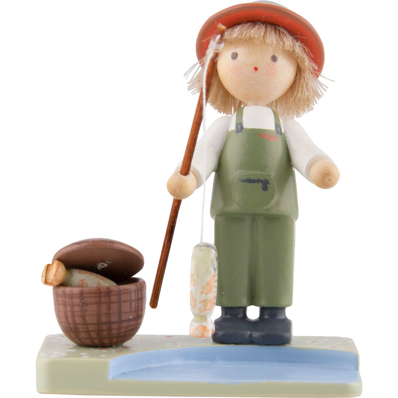 Flachshaarkinder Junge mit Regenbogenforellen - Edition Flade & Friends - 5 cm