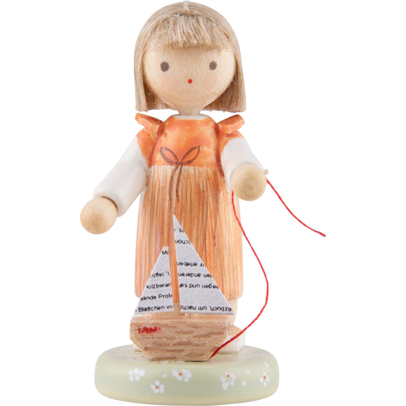 Flax Haired Children Girl with Sailboat - Edition Flade & Friends - 5 cm / 2 inch