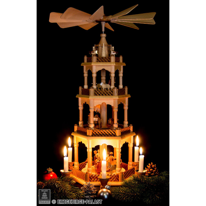 4-stöckige Pyramide Christi Geburt, natur - 58 cm
