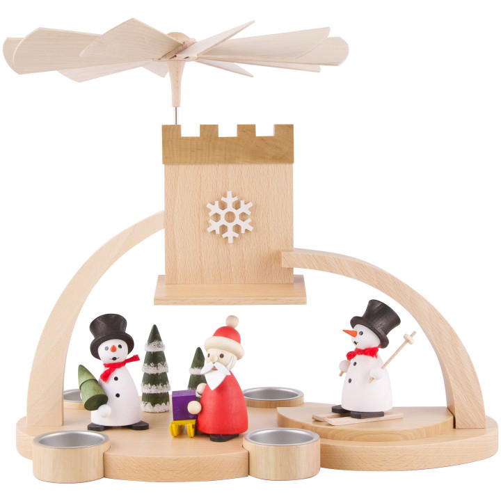 1-Tier Pyramid - Snowman and Santa Claus - 29 cm / 11.4 inch