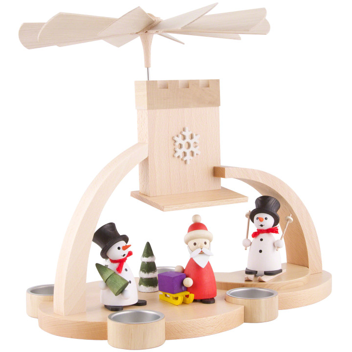 1-Tier Pyramid - Snowman and Santa Claus - 29 cm / 11.4 inch