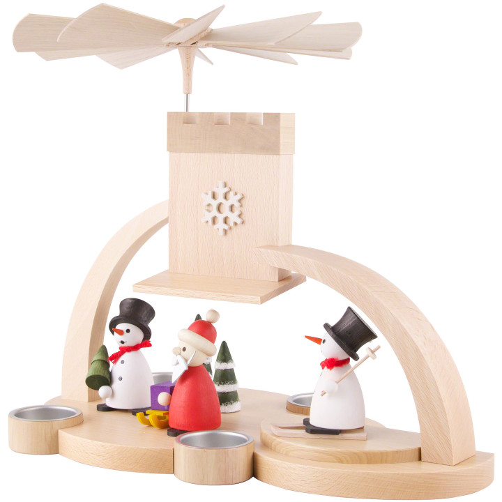 1-stöckige Pyramide mit Schnee- Weihnachtsmann, natur - 29 cm