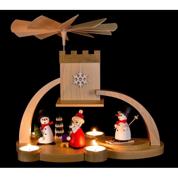 1-stöckige Pyramide mit Schnee- Weihnachtsmann, natur - 29 cm