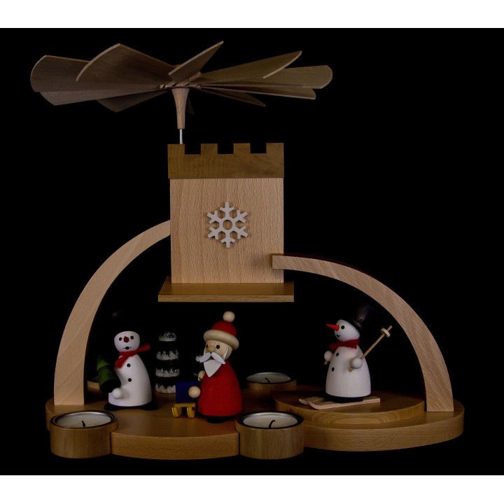 1-Tier Pyramid - Snowman and Santa Claus - 29 cm / 11.4 inch