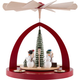 1-Tier Pyramid - Snowmen, Ruby Red - 23 cm / 9 inch