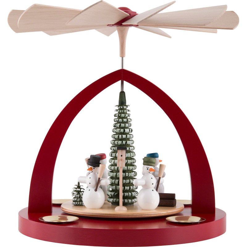 1-stöckige Pyramide Schneemänner, rubinrot - 23 cm