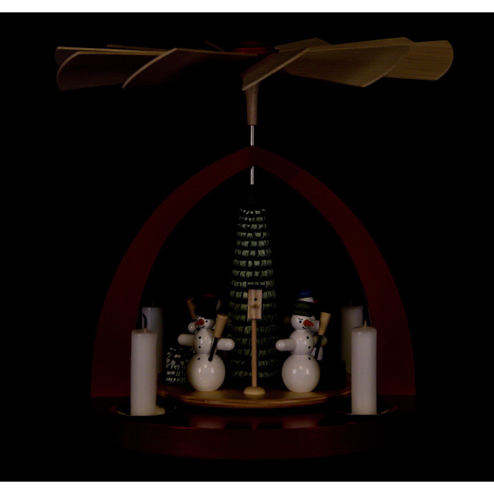 1-Tier Pyramid - Snowmen, Ruby Red - 23 cm / 9 inch