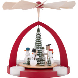 1-stöckige Pyramide mit Schneemännern rot - 25 cm