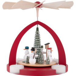 1-stöckige Pyramide mit Schneemännern rot - 25 cm