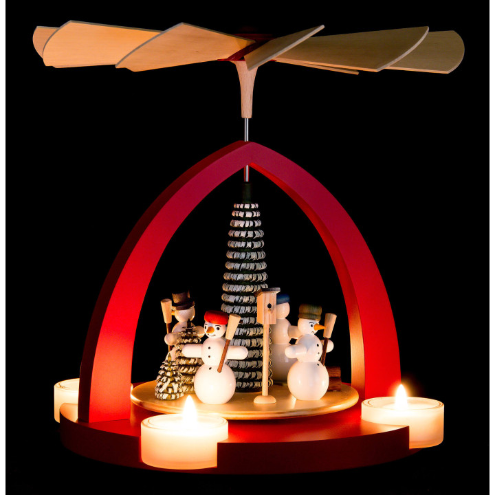 1-Tier Pyramid - Snowmen, Ruby Red - 25 cm / 9.8 inch