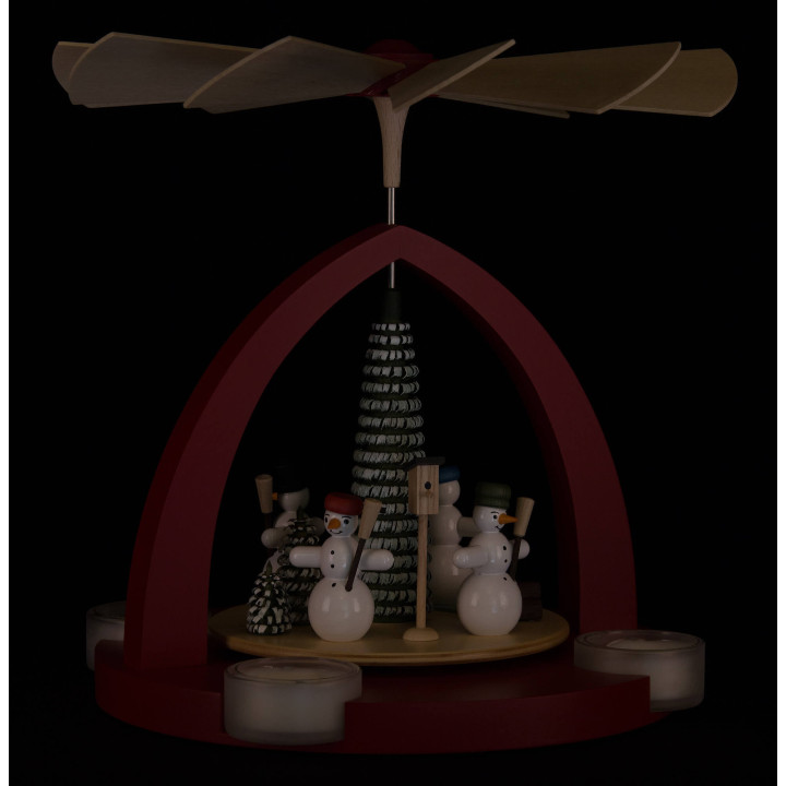 1-Tier Pyramid - Snowmen, Ruby Red - 25 cm / 9.8 inch