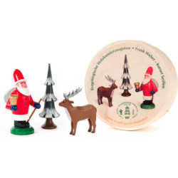 Santa Claus, Tree and Deer in Wood Chip Box - 5,5 cm / 2.2 inch
