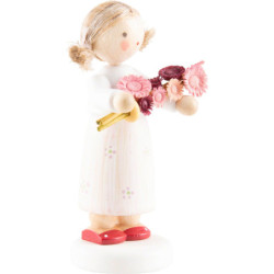 Flax Haired Children Girl with Hollyhocks - 5 cm / 2 inch