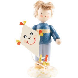 Flax Haired Children Boy with Kite - 5 cm / 2 inch