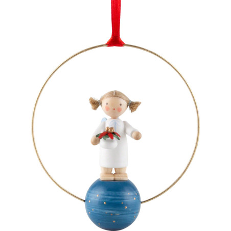 Tree Ornament - Angel with Christmas Flower - 7 cm / 2.8 inch