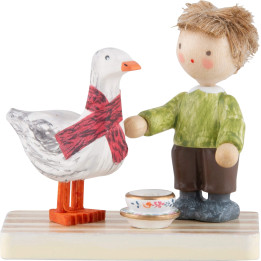 Flax Haired Children Peterle and Auguste the Christmas Goose - 4,1 cm / 1.6 inch