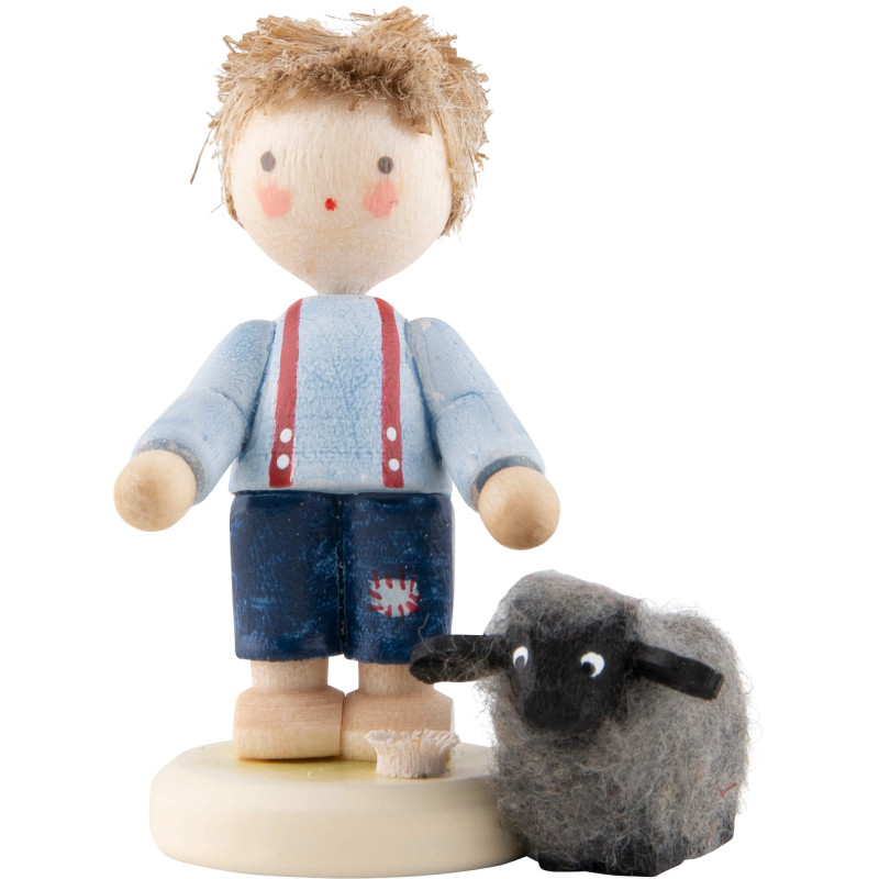 Flachshaarkinder Junge mit schwarzem Schaf - 4 cm