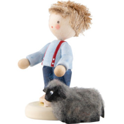 Flachshaarkinder Junge mit schwarzem Schaf - 4 cm
