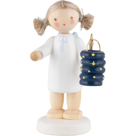 Flachshaarengel mit Lampion &bdquo Sterne&ldquo  - 4,7 cm