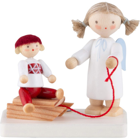 Flax Haired Angel with Doll on Sled (20) - 4,2 cm / 1.7 inch