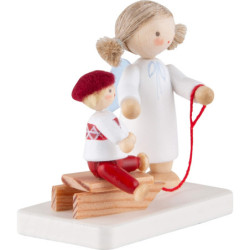 Flachshaarengel mit Puppe auf Schlitten (20) - 4,2 cm