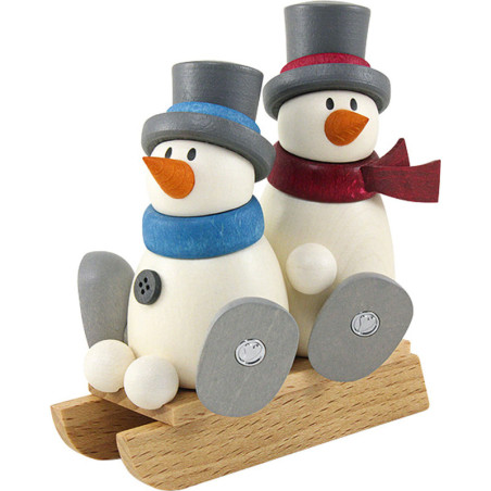 Schneemann Fritz und Otto auf Schlitten - 9 cm
