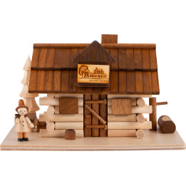 Traditionelles Rauchhaus Köhlerhütte mit Waldarbeiter und LED - 10,5 cm