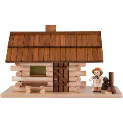 Smoking Hut - Forest Hut with Wood Worker and LED - 10 cm / 4 inch