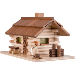 Smoking Hut - Forest Hut with Wood Worker and LED - 10 cm / 4 inch