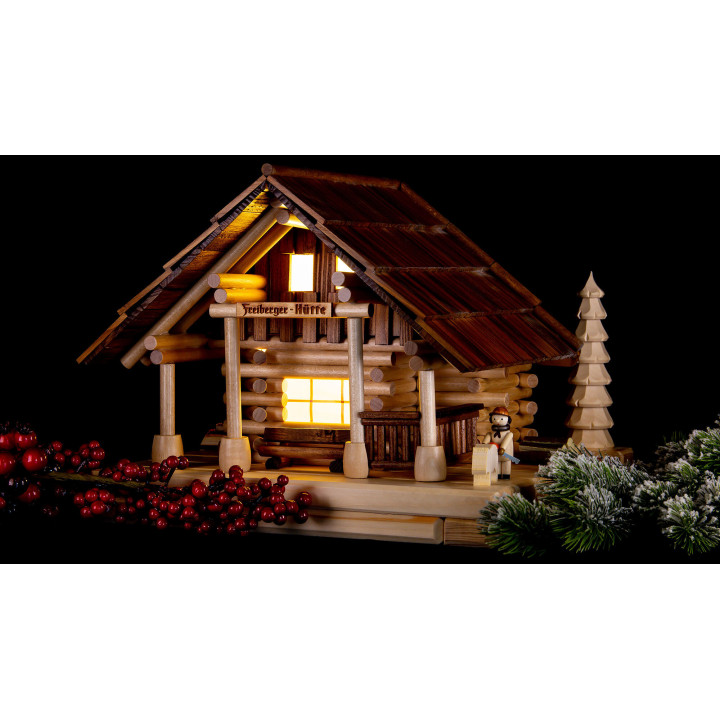 Räucher-Lichterhaus Freiberger Hütte mit Figur - 25 cm