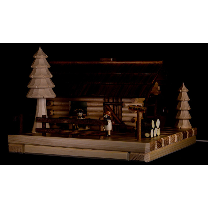 Smoking Lighted House - Old Mill with Figurines - 20 cm / 7.9 inch