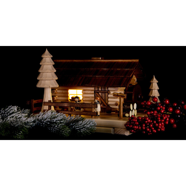 Smoking Lighted House - Old Mill with Figurines - 20 cm / 7.9 inch