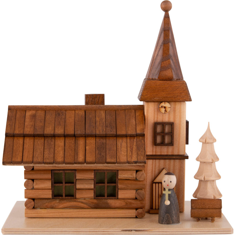 Rauchhaus Dorfkirchlein mit Pfarrer und LED - 19 cm