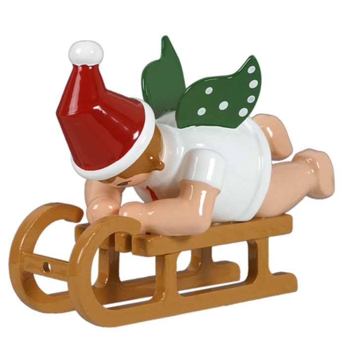 Christmas Angel with Hat Lying on Sleigh - 6,5 cm / 2.5 inch