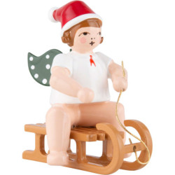 Christmas Angel with Hat Sitting on Sleigh - 6,5 cm / 2.5 inch