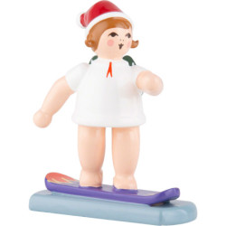Weihnachtsengel mit Mütze auf Snowboard - 6,5 cm