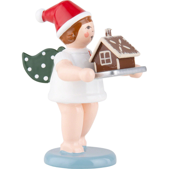 Bäckerengel mit Mütze und Pfefferkuchenhaus - 6,5 cm