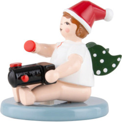 Christmas Angel Sitting with Hat and Train - 6,5 cm / 2.5 inch