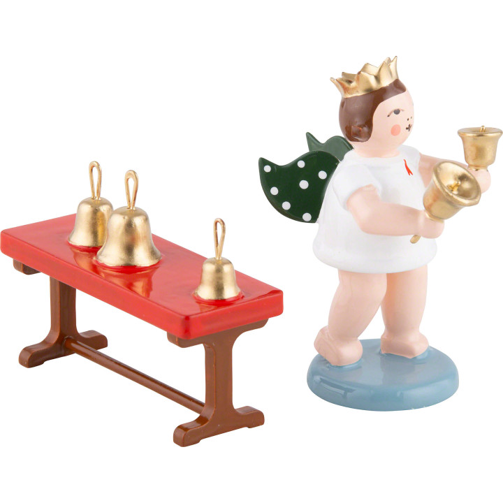 Angel with Crown and Bells at Table - 6,5 cm / 2.6 inch