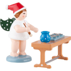 Christmas Angel with Hat and Gingerbread at Table - 6,5 cm / 2.6 inch