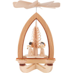 1-Tier Pyramid - Long-Skirt Angels with Pleated Skirts - Natural - 28 cm / 11 inch
