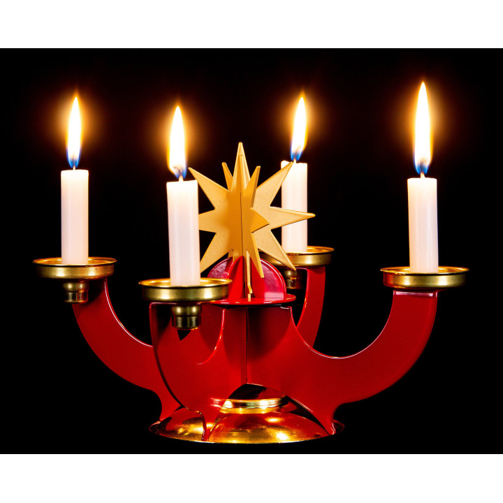 Candle Holder with Incense Cone Option - Red - 16 cm / 6.3 inch