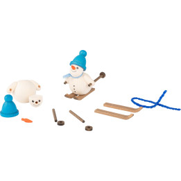 Bastelset Schneemann auf Ski mit blauer Mütze - 6 cm