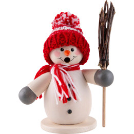 Smoker - Snowman with Broom Red - 15 cm / 5.9 inch